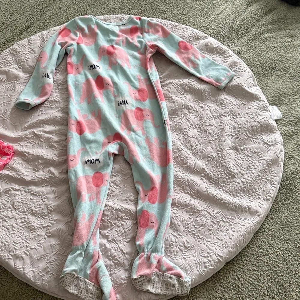 Carter's Pink and Mint Kids Footies Pajamas Sz 3T Toddler Girls Pj